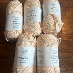 5 NEW Friends 8/8 Hobbii Cream 100 % Cotton Skeins Crochet Knit
